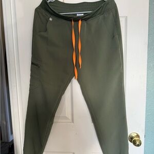 Figs Olive Joggers  with Orange Drawstring